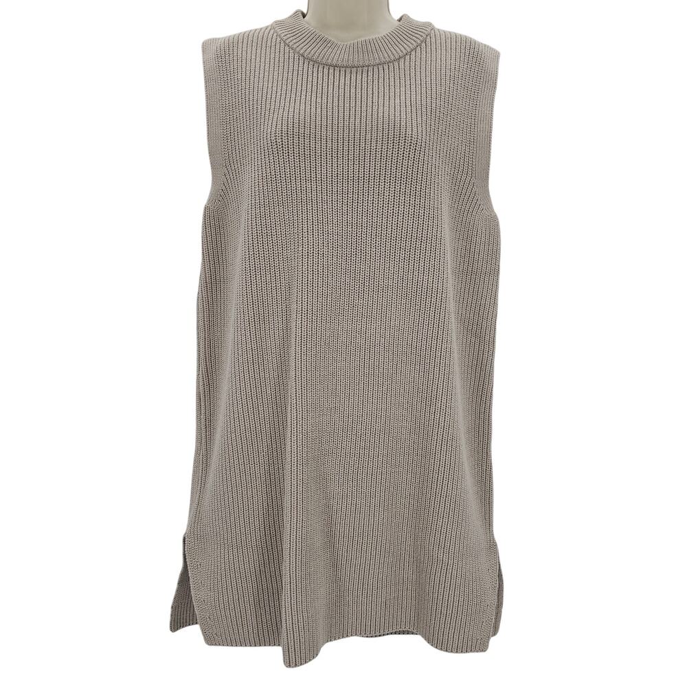 H&M Womans size M Mock Neck Vest Tank Top Side Slit Sweater Dress Tan NEW